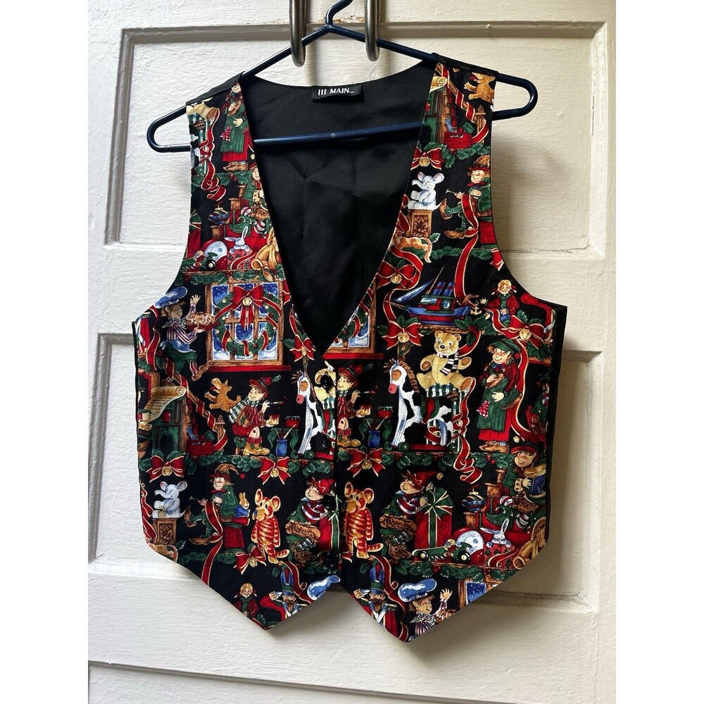Unisex Funky Christmas Vest Sz M Holiday FestiveTeddy Bears Nutcracker Presents